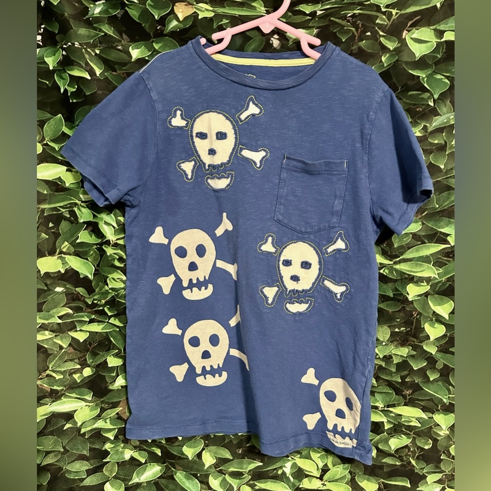 Mini Boden Skull T Shirt Blue Yellow Boys 9-10 yr old
